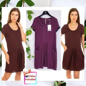 $325 NWT COMPTOIR Des COTONNIERS Burgundy Two Tone Dress Fit Flare Minu Wine Fun